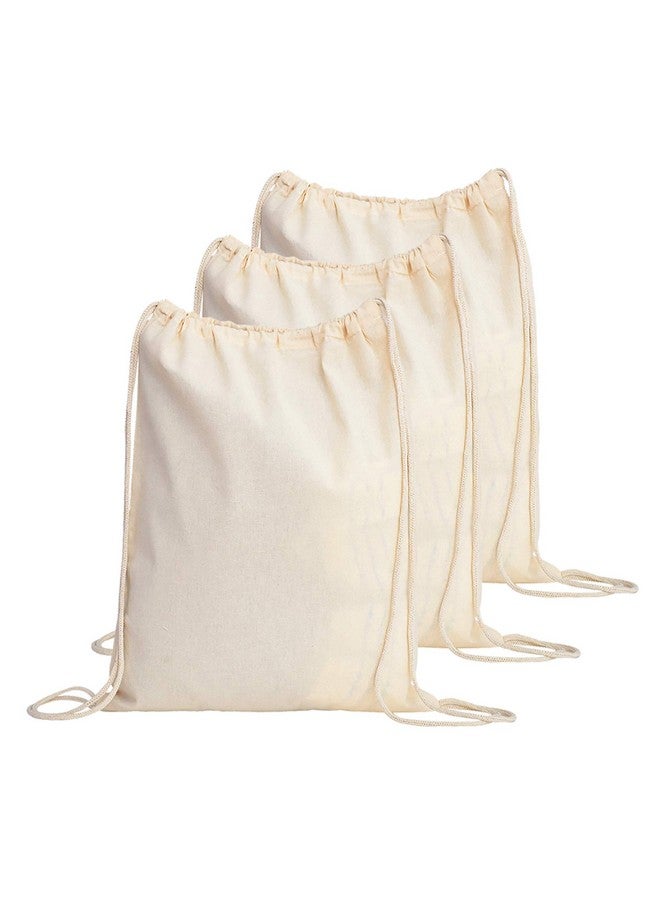 TBF Cotton Drawstring Backpack for Unisex - 3 Pack 14"x18", Canvas Cinch Bag for Gym, Travel, Sports, Cycling, Reusable & Lightweight, Natural Color - Image 1