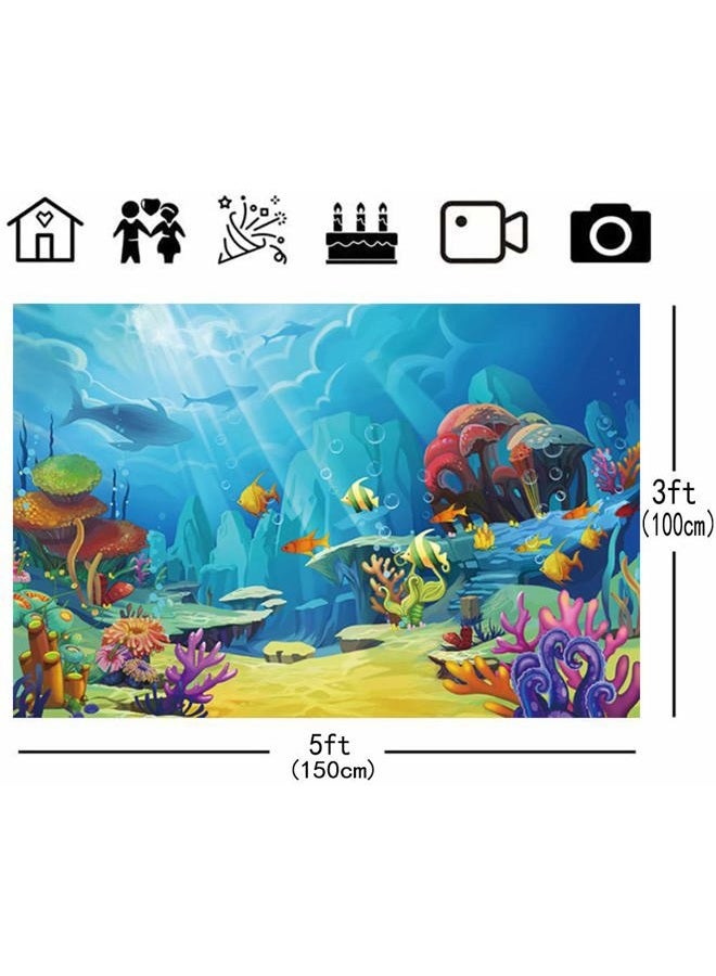 CHAIYA Under The Sea Backdrop Ocean Little Mermaid Backdrop Background for Under The Sea Theme Baby Shower Photo Booth Banner Party Cake Table Decoration 5x3ft - Image 4