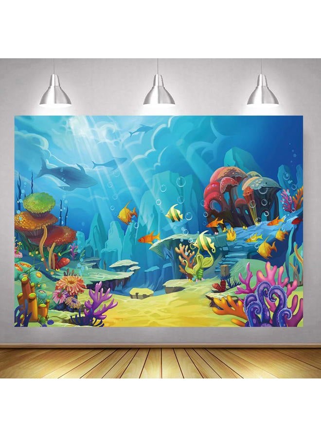 CHAIYA Under The Sea Backdrop Ocean Little Mermaid Backdrop Background for Under The Sea Theme Baby Shower Photo Booth Banner Party Cake Table Decoration 5x3ft - Image 3