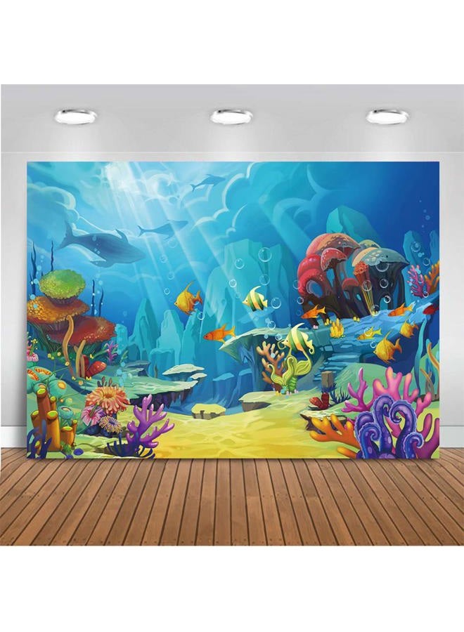 CHAIYA Under The Sea Backdrop Ocean Little Mermaid Backdrop Background for Under The Sea Theme Baby Shower Photo Booth Banner Party Cake Table Decoration 5x3ft - Image 1