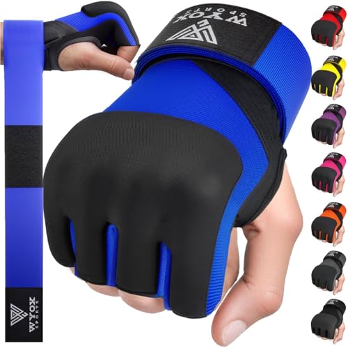 WYOX Gel Boxing Hand Wraps Inner Gloves for Men & Women, 80cm Quick Wrist Straps, Padded Knuckle Protection for Muay Thai Kickboxing, Hand Wraps for Boxing & Martial Arts (Blue, XS) - Image 1
