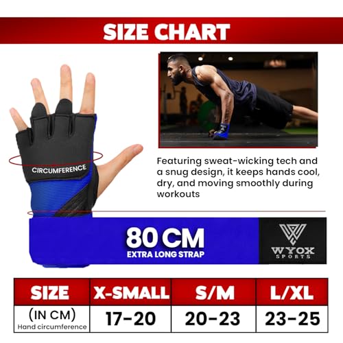 WYOX Gel Boxing Hand Wraps Inner Gloves for Men & Women, 80cm Quick Wrist Straps, Padded Knuckle Protection for Muay Thai Kickboxing, Hand Wraps for Boxing & Martial Arts (Blue, XS) - Image 5
