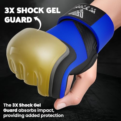 WYOX Gel Boxing Hand Wraps Inner Gloves for Men & Women, 80cm Quick Wrist Straps, Padded Knuckle Protection for Muay Thai Kickboxing, Hand Wraps for Boxing & Martial Arts (Blue, XS) - Image 3