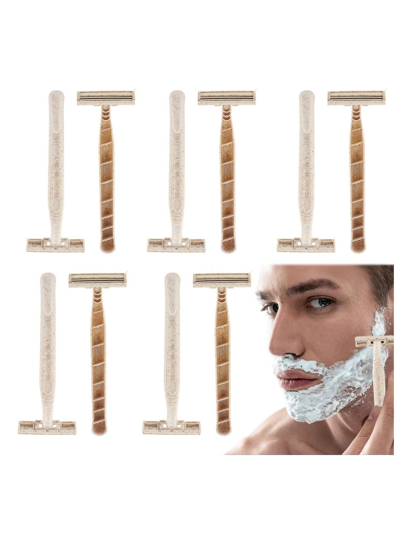 SYOSI - Eco Razors, Disposable Wheat Straw Shavers, 10-Pack Biodegradable Twin Blade Shavers for Sustainable Grooming, Body and Face Eco-Friendly Disposable Razors for MenWomen's Grooming 10PCS - Image 1