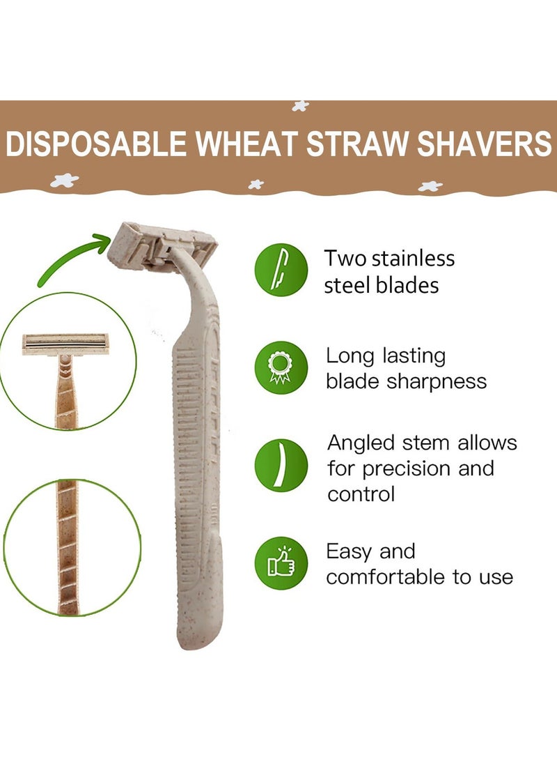 SYOSI - Eco Razors, Disposable Wheat Straw Shavers, 10-Pack Biodegradable Twin Blade Shavers for Sustainable Grooming, Body and Face Eco-Friendly Disposable Razors for MenWomen's Grooming 10PCS - Image 1
