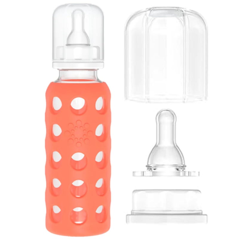 Lifefactory Glass Baby Bottle BPA Free | Protective Silicone Sleeve | 4oz/9 oz Pack of 2 | Papaya, Cantaloupe - Image 3