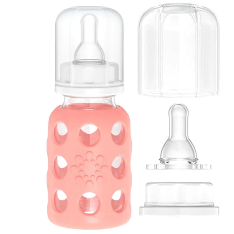 Lifefactory Glass Baby Bottle BPA Free | Protective Silicone Sleeve | 4oz/9 oz Pack of 2 | Papaya, Cantaloupe - Image 2