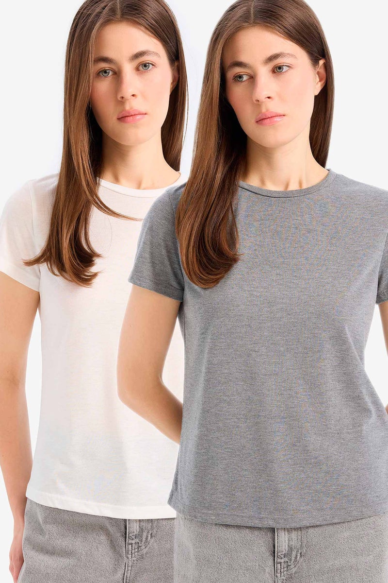 DeFacto Woman Regular Fit Basic 2 Piece Short Sleeve T-Shirt - Image 1