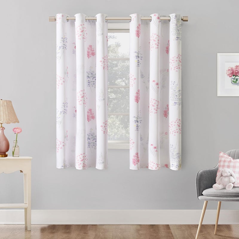 XTMYI Pink Girl Nursery Curtains for Baby 2 Panels 80% Blackout Patterned Printed Neutral Watercolor Floral Boho Curtains for Girls Bedroom Kids Room,63 Inch Length,Light Pink and Pale Grey - Image 2