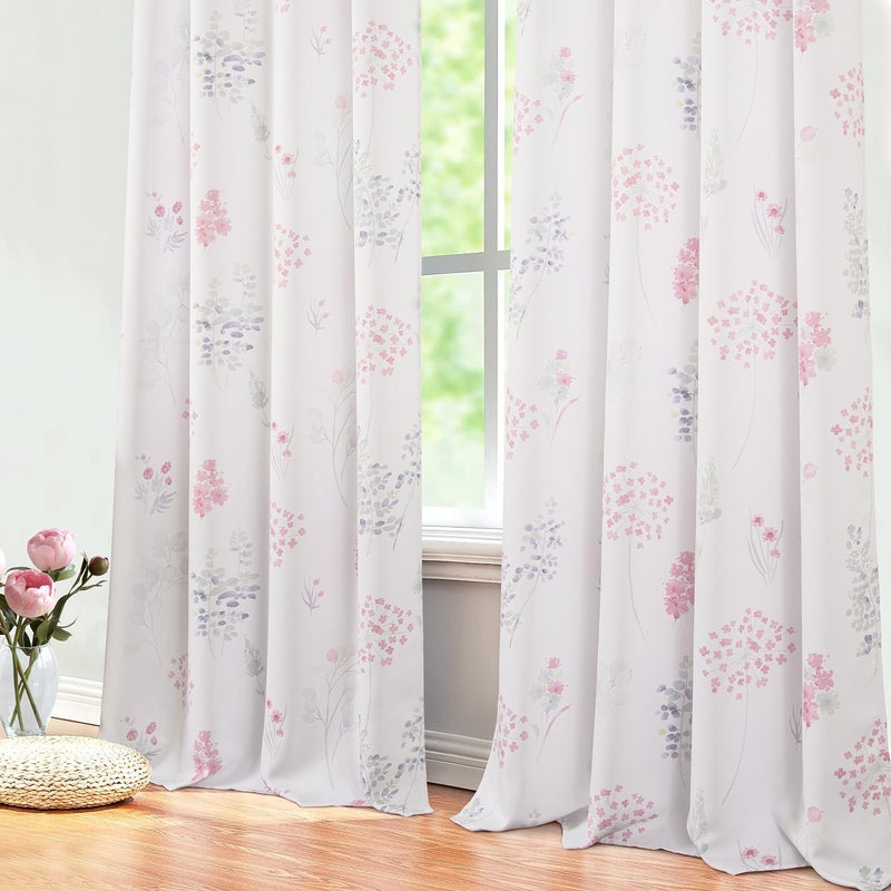 XTMYI Pink Girl Nursery Curtains for Baby 2 Panels 80% Blackout Patterned Printed Neutral Watercolor Floral Boho Curtains for Girls Bedroom Kids Room,63 Inch Length,Light Pink and Pale Grey - Image 1