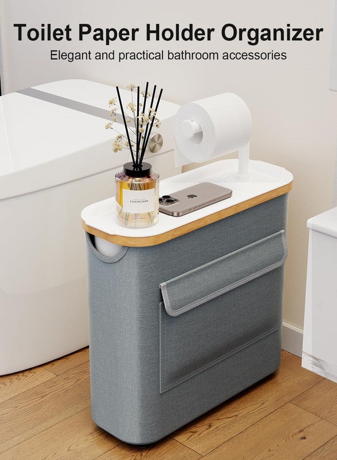 TAZENI Toilet Paper Storage Basket Holder Holds 9-12 +1 Rolls Elegant Multi-Functional Bathroom Toilet Paper Holder Stand Storage Organizer Waterproof with Tray Hold Phone Wet Wipes Gray - Image 2