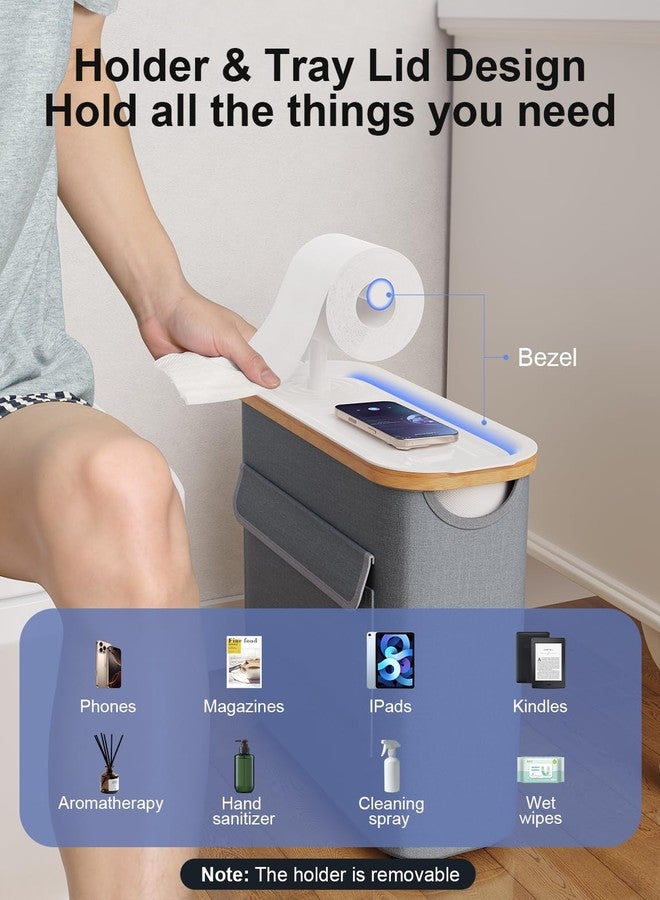 TAZENI Toilet Paper Storage Basket Holder Holds 9-12 +1 Rolls Elegant Multi-Functional Bathroom Toilet Paper Holder Stand Storage Organizer Waterproof with Tray Hold Phone Wet Wipes Gray - Image 4
