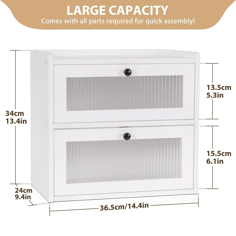 Sunhoo Bread Box for Kitchen Countertop Wooden Bread Storage Container Bin 2 Layer Breadbox Holder Large Capacity Keeper Vintage Farmhouse Food Organizer Pantry Shelf Acrylic Window (White) - Image 4