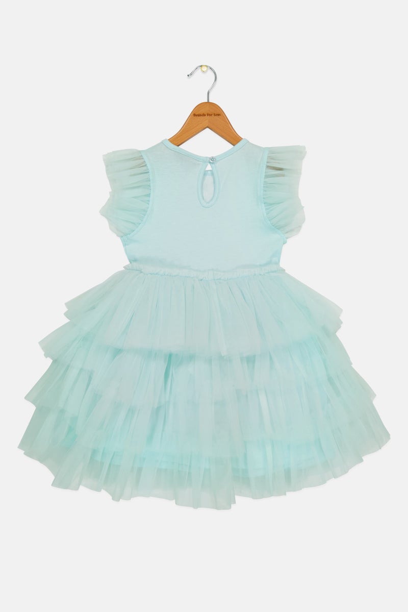 Lunamoon Kids Girl Ruffle Sleeve Sequins Dress, Blue - Image 3