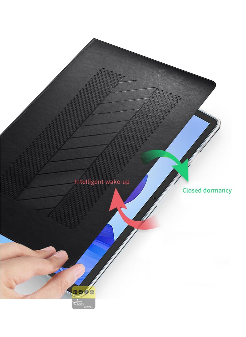 دبليو تيك - جراب من جلد البولي يوريثان بحامل ثلاثي الطي لهاتف Honor Pad X8 / Honor Pad X8 Lite 2022 أسود - Image 1