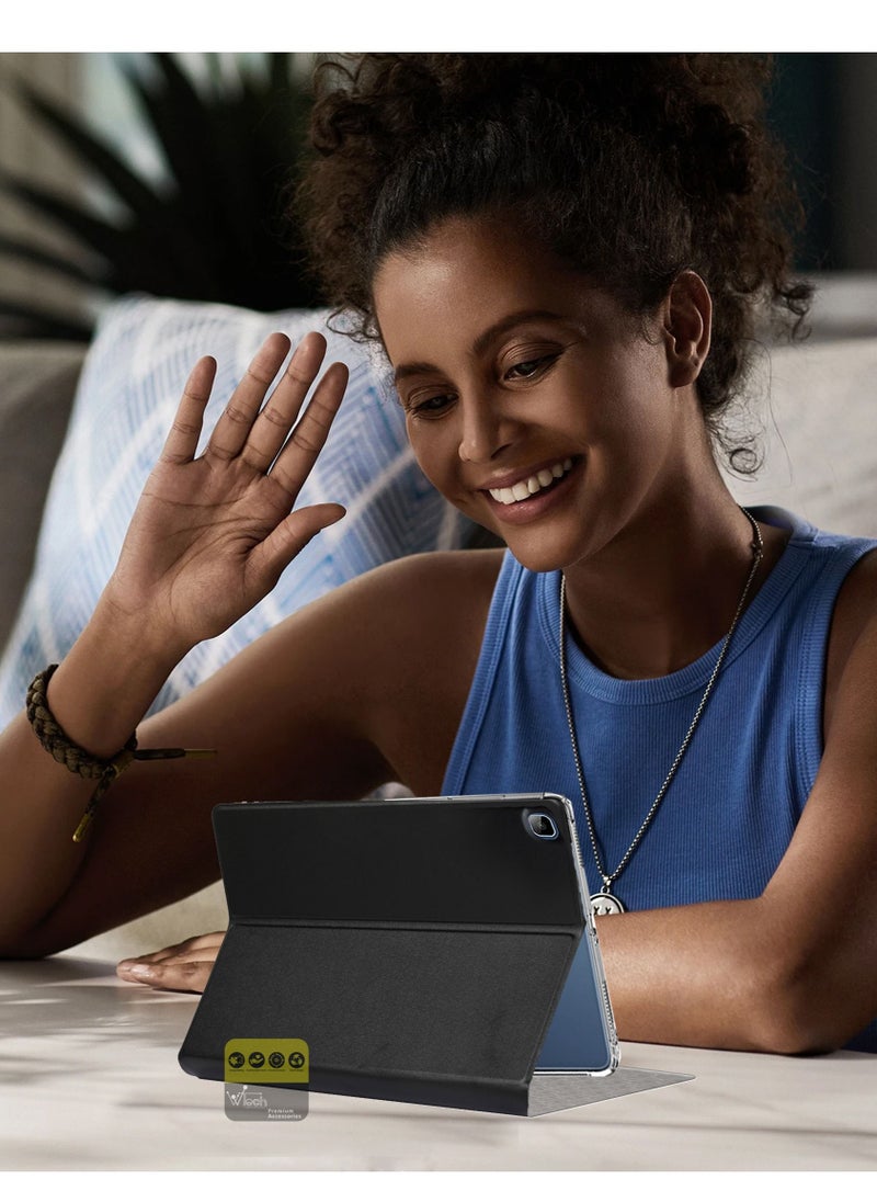 دبليو تيك - جراب من جلد البولي يوريثان بحامل ثلاثي الطي لهاتف Honor Pad X8 / Honor Pad X8 Lite 2022 أسود - Image 1