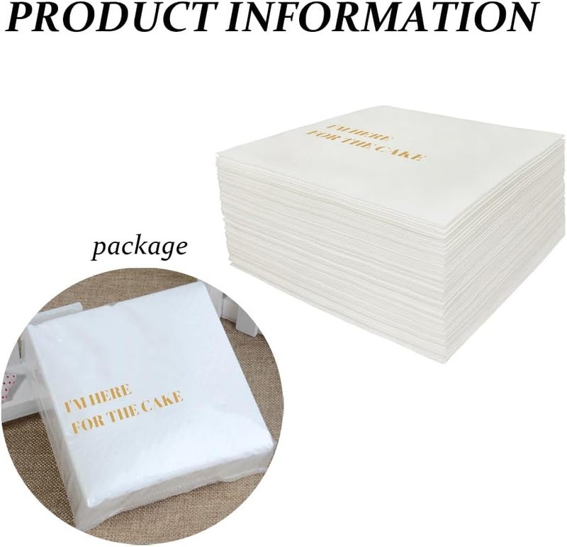 VOWFOO Funny Cocktail Napkins 100Pcs Funny Quotes Saying Disposable Paper Party Napkins 4.5 x 4.5 Two-ply (I'm Here for the Cake Napkins) - Image 3