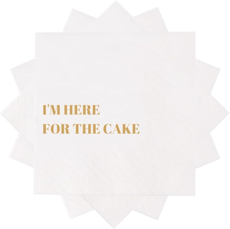VOWFOO Funny Cocktail Napkins 100Pcs Funny Quotes Saying Disposable Paper Party Napkins 4.5 x 4.5 Two-ply (I'm Here for the Cake Napkins) - Image 2