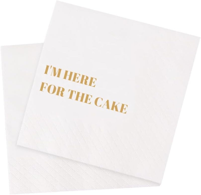 VOWFOO Funny Cocktail Napkins 100Pcs Funny Quotes Saying Disposable Paper Party Napkins 4.5 x 4.5 Two-ply (I'm Here for the Cake Napkins) - Image 1