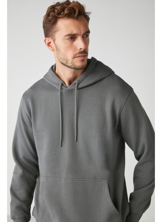 Jorge Men's Soft Fabric Hooded Cord Regular Fit Dark Gray Sweatshirt