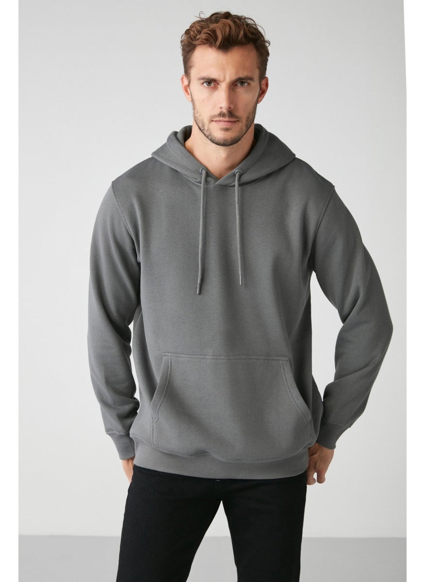 Jorge Men's Soft Fabric Hooded Cord Regular Fit Dark Gray Sweatshirt