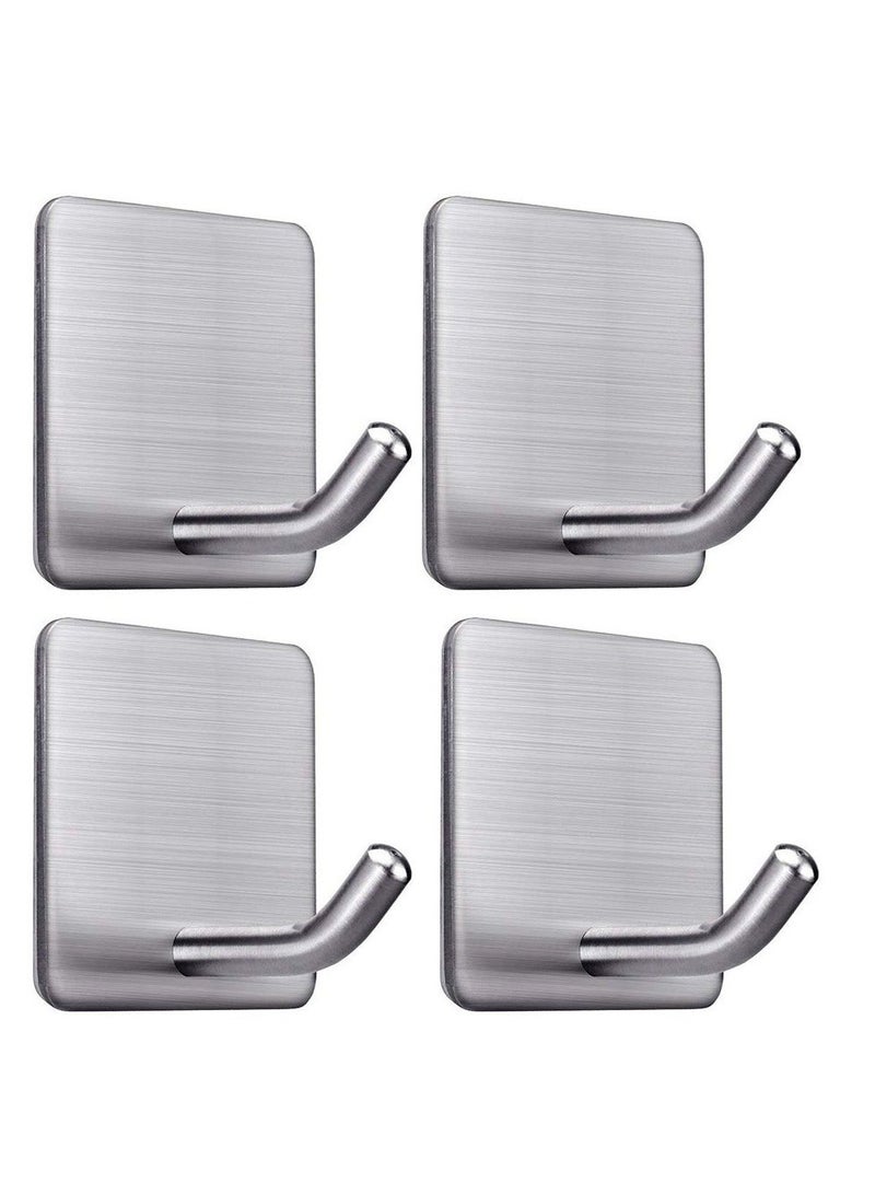 Heavy Duty Adhesive Hooks Towel Hook Stick on Hooks Wall Hangers Waterproof Stainless Steel Sticky Hooks for Hanging Bathroom Kitchen Home 4 Packs - Image 1