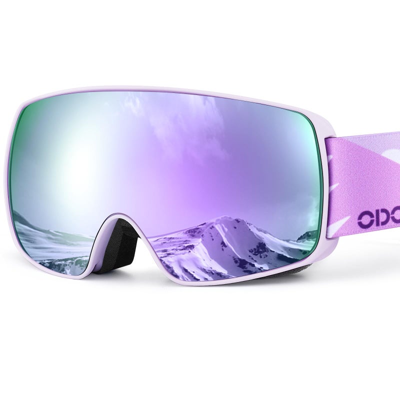 Odoland Kids Ski Goggles, Snowboard Goggles for Youth Skiing Age 8-16, Snow Goggles S2 Double Lens Anti-Fog UV400 Protection, White Frame Purple Lens vlt 20% - Image 1