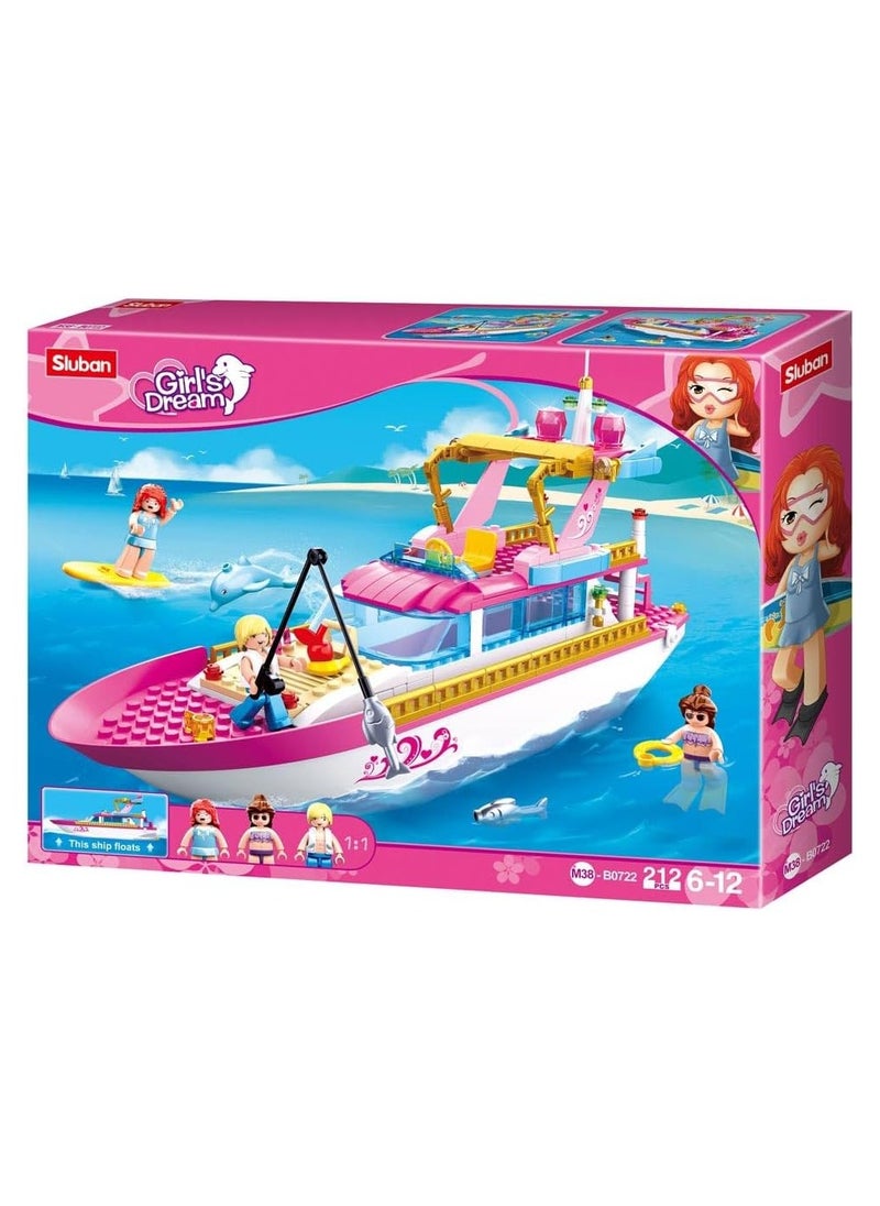 Sluban - Girl's Dream Series - Luxury Yacht Building Blocks 212 Piece With 3 Mini Figures - For Age 6+ Years Old - Image 1