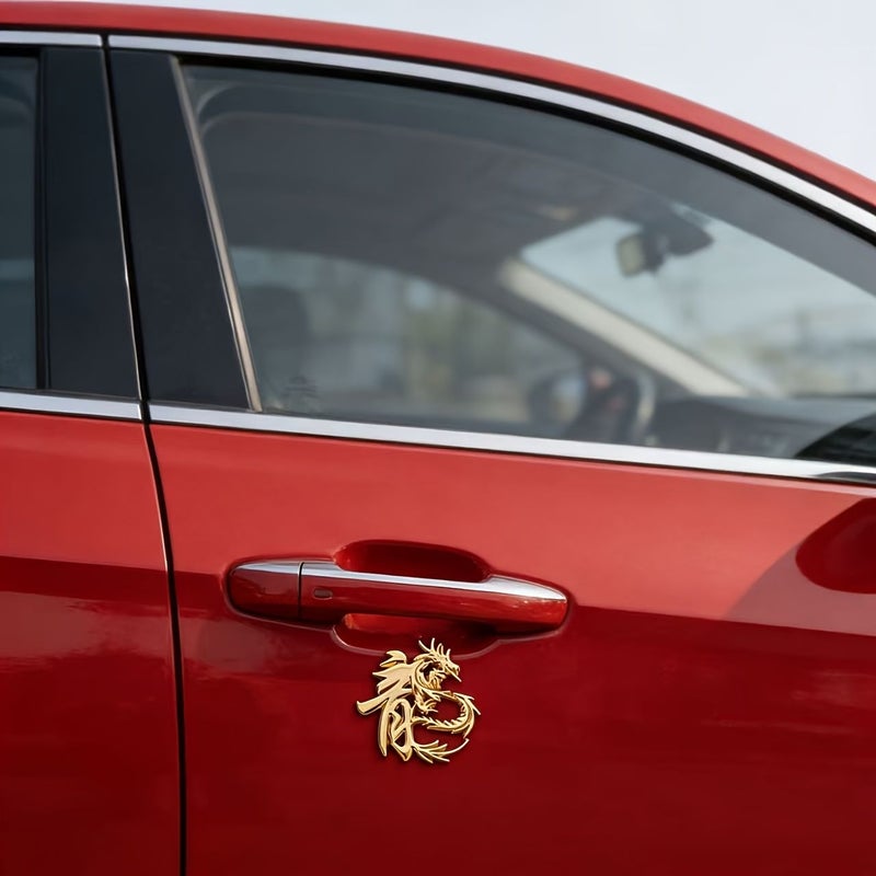 Creative Dragon Car Emblem Side Tail Decor Golden Model Self Adhesive Metal Body Exterior Accessory - Image 2