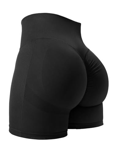 YEOREO Women High Waist Workout Yoga Gym Smile Contour Seamless Cycling Shorts Black M - Image 1