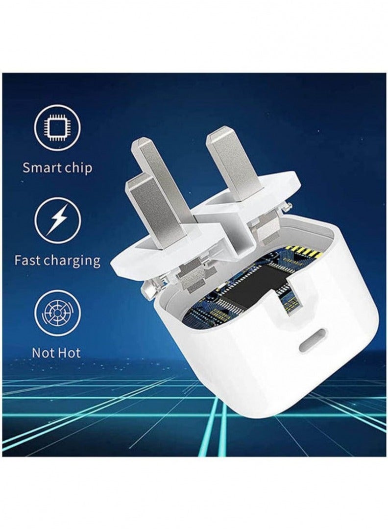 Type C Fast Charger PD 20W Power Adapter for phones Plug PD Power Adapter Wall Plug Compatible with iPhone 14 13, 13pro 12 Pro Max/12 Mini/SE (White) - Image 3