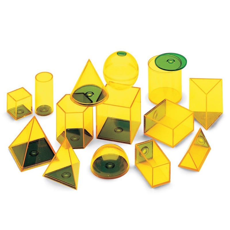 hand2mind Plastic Fillable 3D Shapes Yellow Geometric Solids for Measuring Volume Set of 14