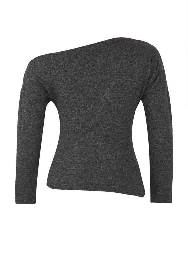 trendyol Anthracite Asymmetric Collar Regular/Normal Fit Soft Knitted Blouse - Image 5
