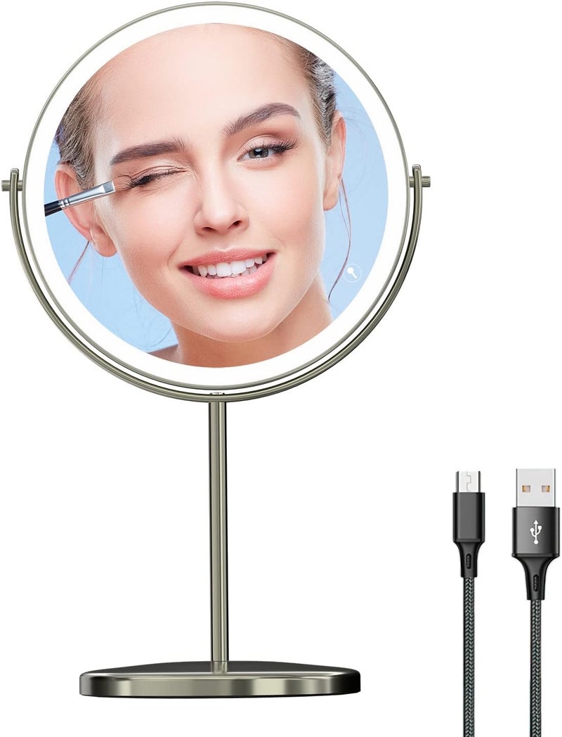 WIZCHARK 8" Lighted Vanity Mirror with Lights, 1X/10X Magnifying Makeup Mirror, Double Sided 360 Swivel USB Rechargeable, 3 Color Lights, Gifts for Women Mom Teen Girls 