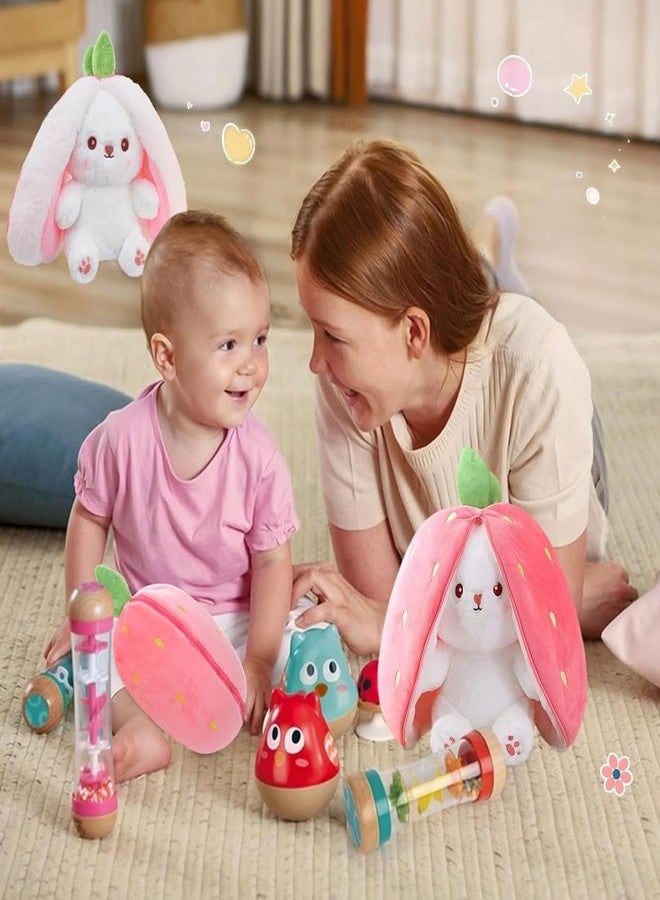 DIKANG Strawberry Bunny Soft Toy, Rabbit Soft Toys with Zipper, Strawberry Rabbit Toys for Girls, Reversible Bunnys Toy, Cute Plushies Gift for Girls & Kids (30CM, Pink Bunny) - Image 5