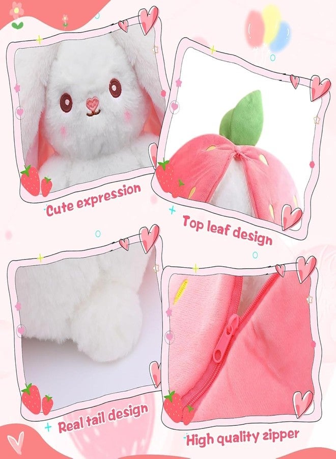 DIKANG Strawberry Bunny Soft Toy, Rabbit Soft Toys with Zipper, Strawberry Rabbit Toys for Girls, Reversible Bunnys Toy, Cute Plushies Gift for Girls & Kids (30CM, Pink Bunny) - Image 4