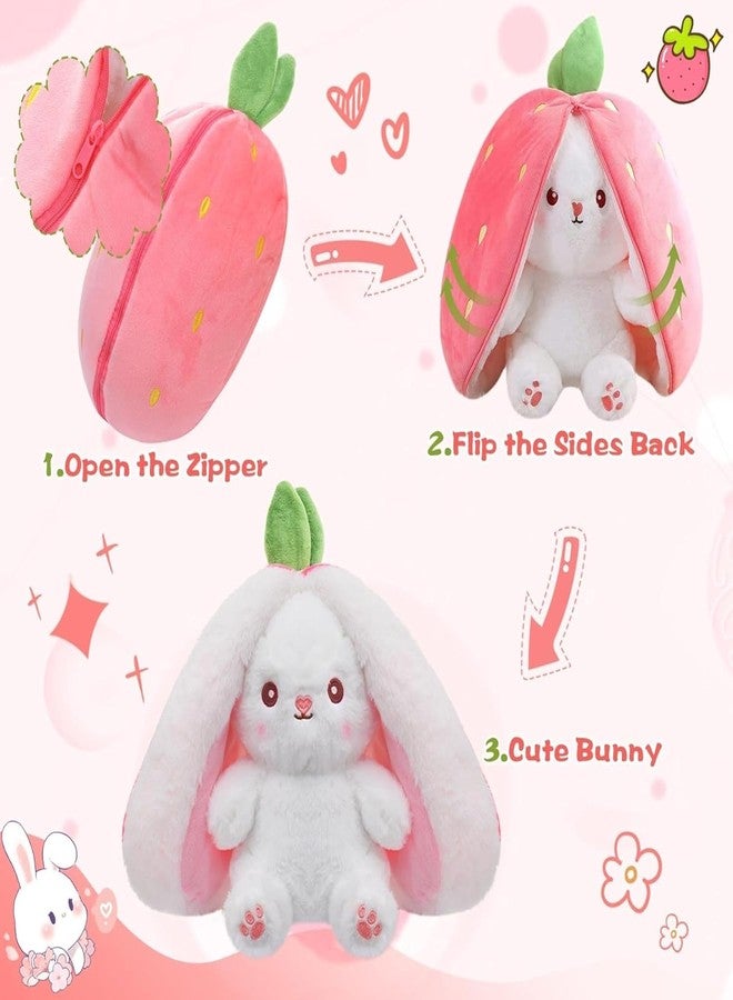 DIKANG Strawberry Bunny Soft Toy, Rabbit Soft Toys with Zipper, Strawberry Rabbit Toys for Girls, Reversible Bunnys Toy, Cute Plushies Gift for Girls & Kids (30CM, Pink Bunny) - Image 2