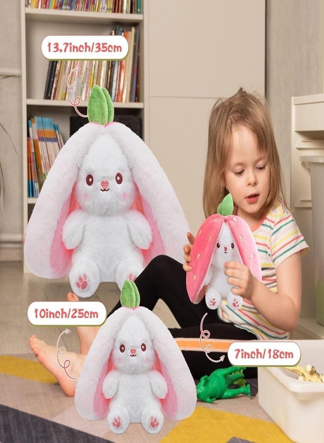 DIKANG Strawberry Bunny Soft Toy, Rabbit Soft Toys with Zipper, Strawberry Rabbit Toys for Girls, Reversible Bunnys Toy, Cute Plushies Gift for Girls & Kids (30CM, Pink Bunny) - Image 3
