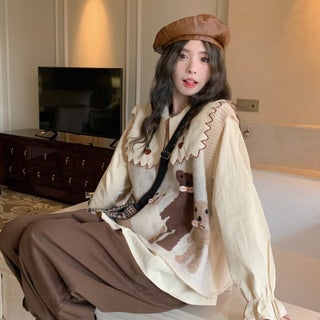 Chic Doll Collar Shirt Knit Vest Wide Leg Pants Set Cat vest - pzsku/Z214FC29CE77D6E8C2E90Z/45/1746223871/a446fc6c-e77a-44bb-81ce-0c465b4096a2