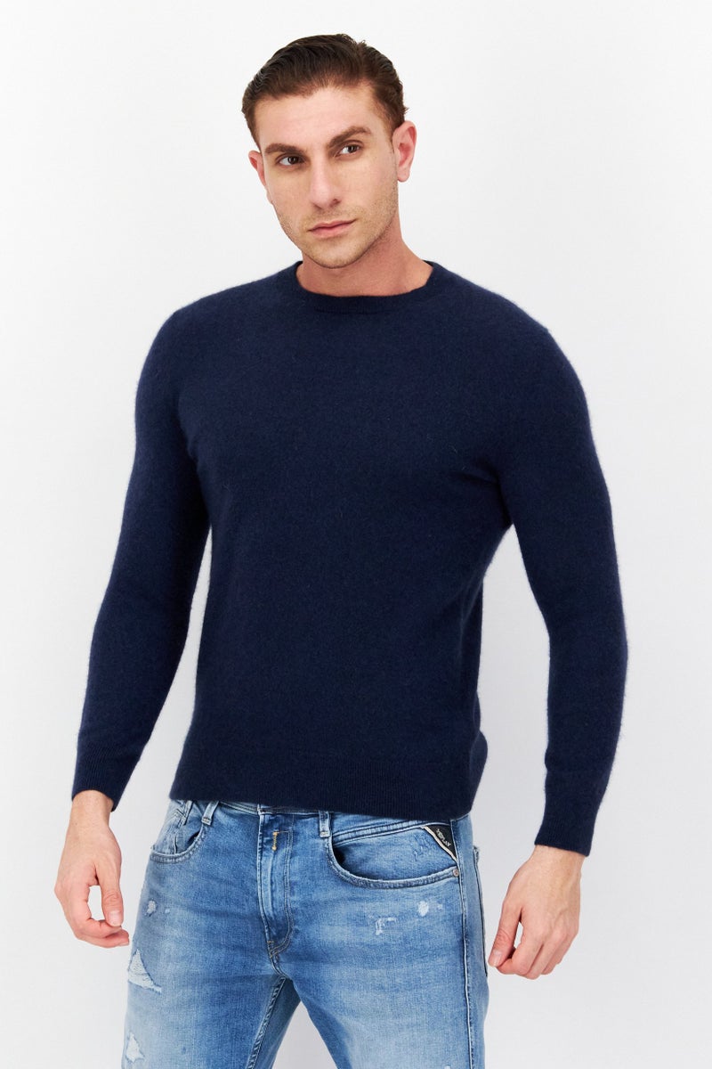 Tchibo Men Crew Neck Long Sleeve Textured Sweatshirt, Navy Blue - Image 1