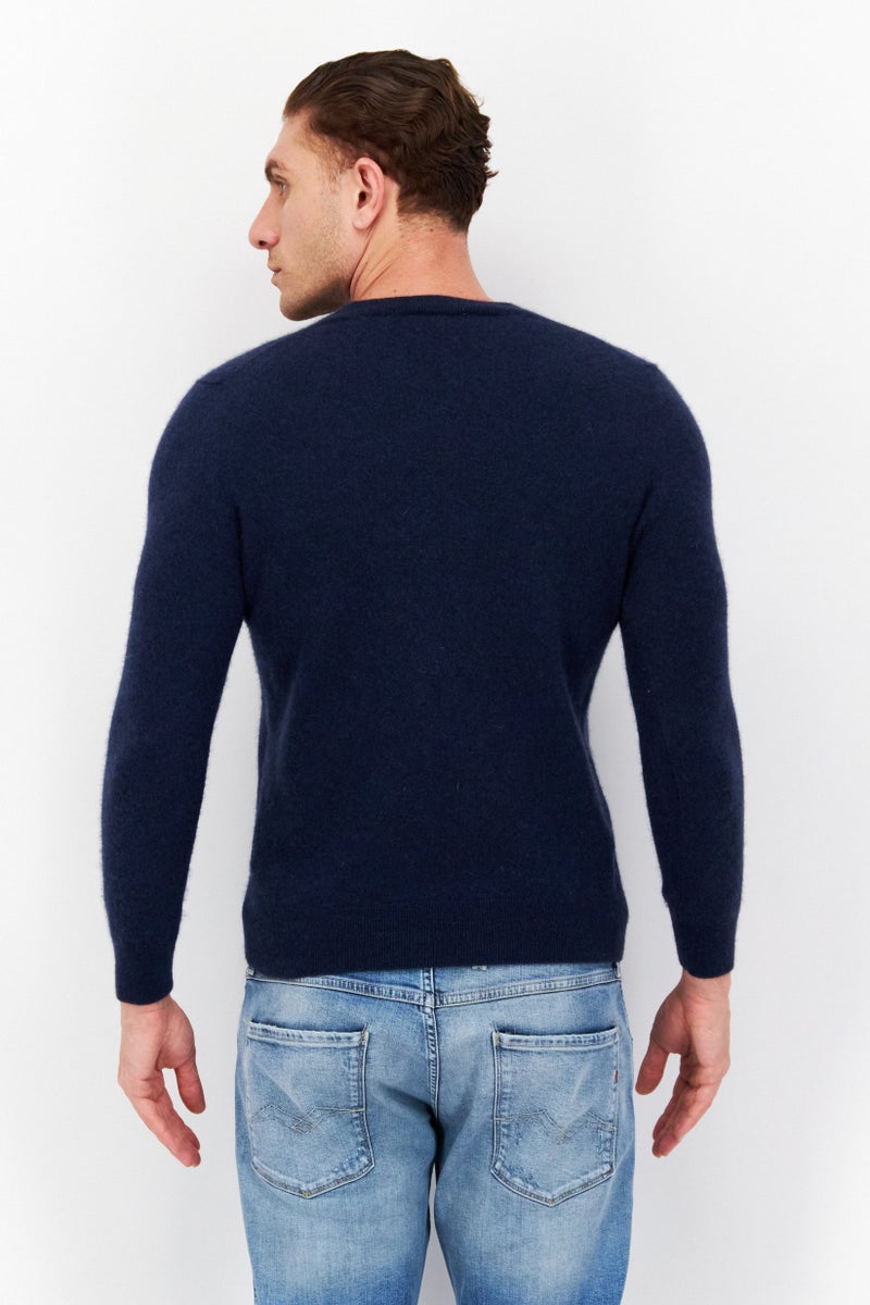 Tchibo Men Crew Neck Long Sleeve Textured Sweatshirt, Navy Blue - Image 3