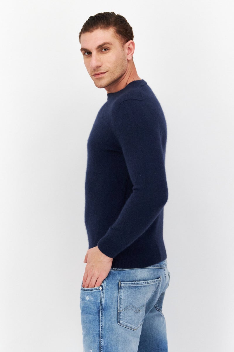 Tchibo Men Crew Neck Long Sleeve Textured Sweatshirt, Navy Blue - Image 2