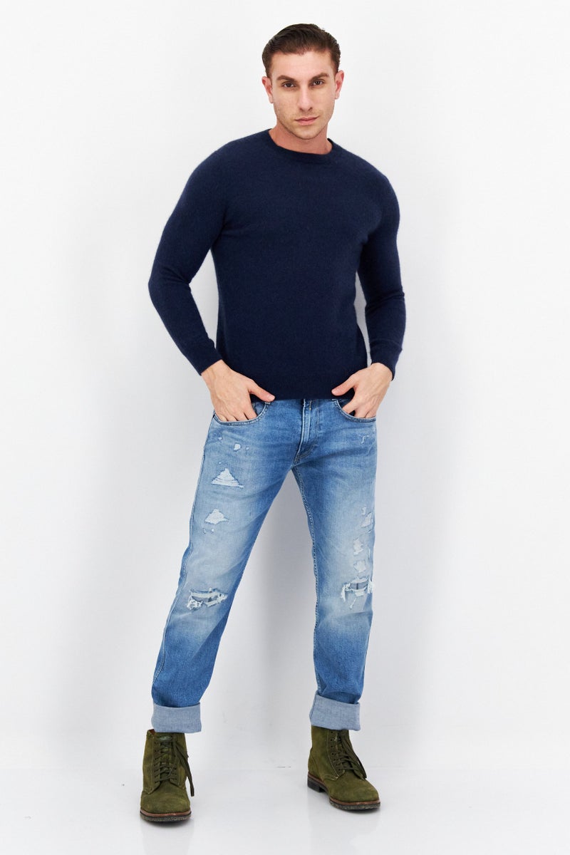 Tchibo Men Crew Neck Long Sleeve Textured Sweatshirt, Navy Blue - Image 4