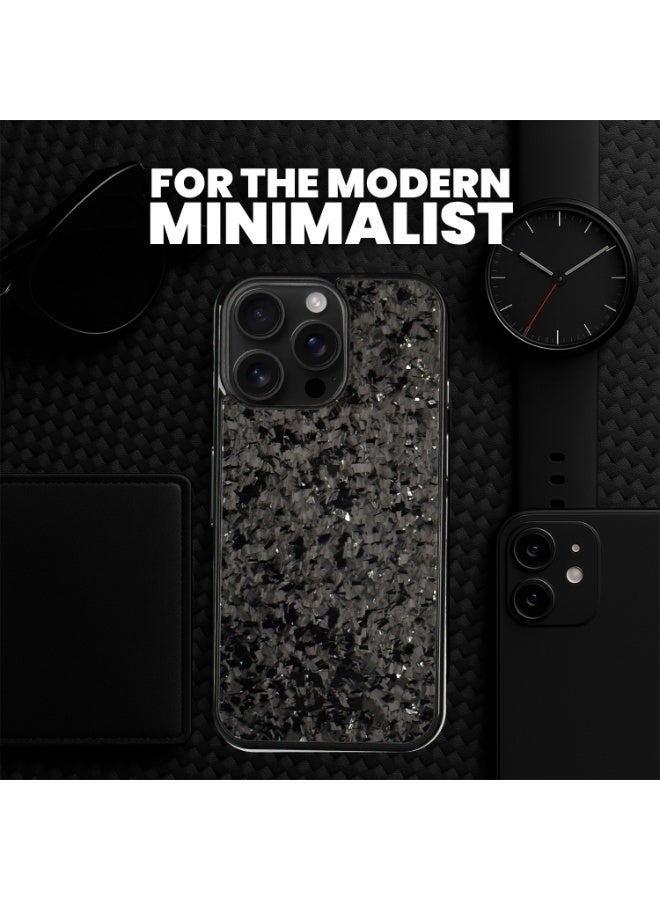 BasGet Silver Flakes Real Carbon Fiber Phone Case For iPhone 16 Pro Max, MagSafe Compatible - Image 5