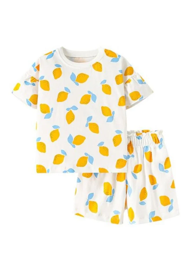 YUNIQEE White Crew Neck Short Sleeve Printed Tshirt & Shorts