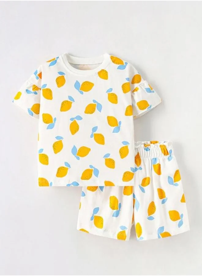 YUNIQEE White Crew Neck Short Sleeve Printed Tshirt & Shorts