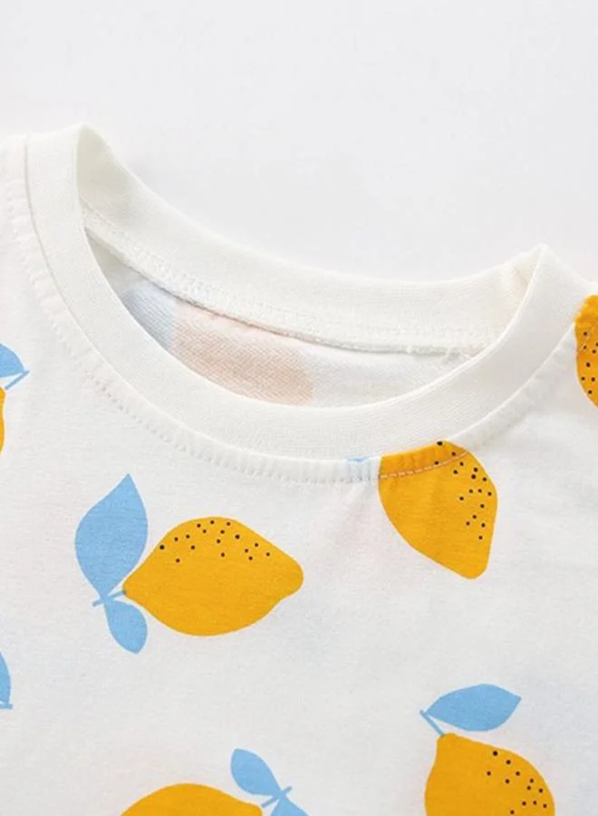 يونيكي White Crew Neck Short Sleeve Printed Tshirt & Shorts