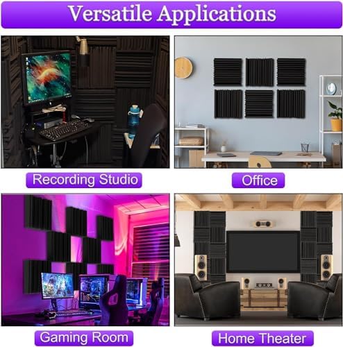 MOCKING BIRD 72 Pcs Diffuser Acoustic Foam Sheet |Sound Proof Acoustic foam panels With High density Echo Reduction & Absorption for Studio Recording Gaming Room (12X12X2)" (BLACK, PACK OF 72) - Image 2