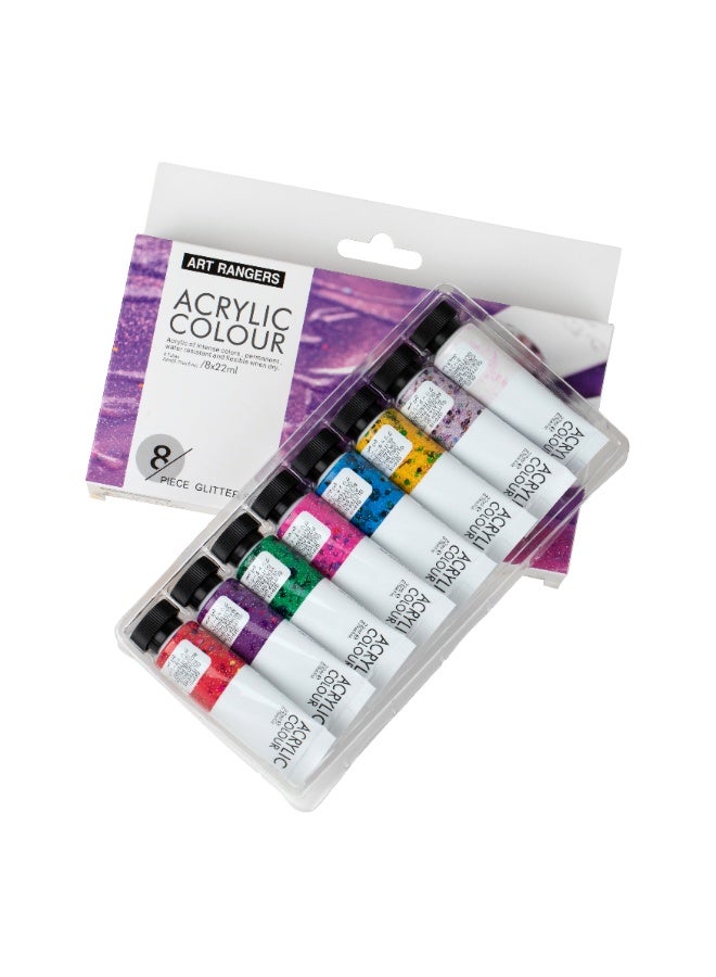 Art Rangers Glitter Series Acrylic Colour Paint Set With 8 Glitter Shades Multicolour 8x22ml - Image 2