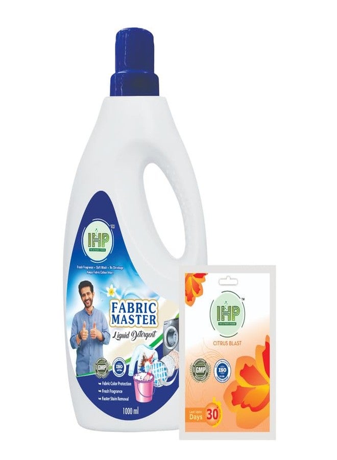 IHP Liquid Detergent (1L) + Gel Pouch Citrus Blast Combo for Washing Clothes & All Types of Clothes (Silk,Chiffon,Cotton) | Liquid Detergent + Gel Pouch for Freshness In Washrooms & Cars (Combo of 2) - Image 1